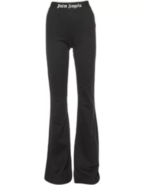 Palm Angels Black Cotton Logo Waist Band Flared Trousers