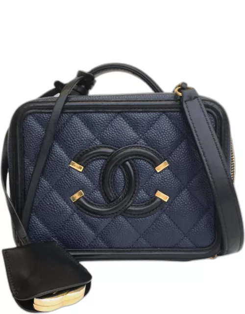 Chanel Blue/Black Leather Mini Filigree Shoulder Bag