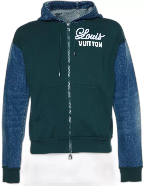 Louis Vuitton Green Logo Cotton & Denim Hooded Jacket