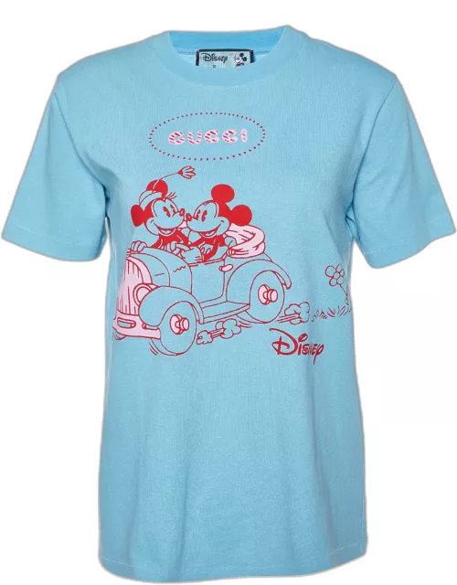 Gucci X Disney Blue Mickey Mouse Print Cotton Crew Neck T-Shirt