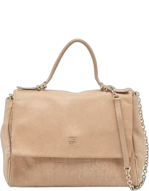 Carolina Herrera Beige Leather Minuetto Flap Top Handle Bag
