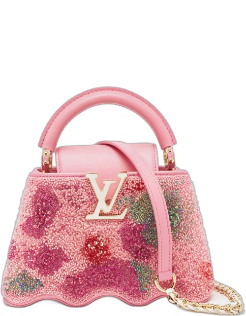 Louis Vuitton Pink Embroidered Satin Capucines Capushell Mini Bag
