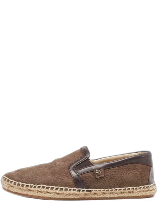 Dolce & Gabbana Brown Nubuck And Leather Espadrille Flat