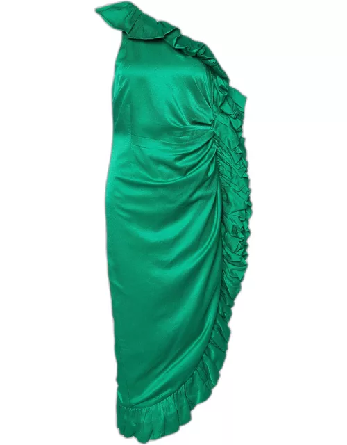 The Attico Green Cotton Blend Frilled One Shoulder Dress