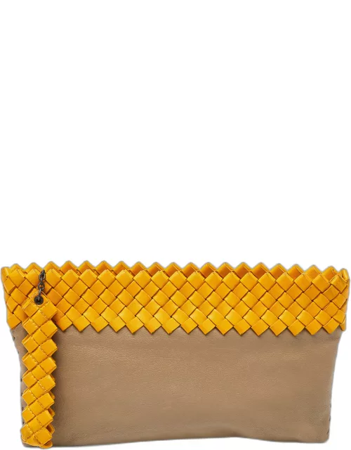 Bottega Veneta Beige/Yellow Leather Wristlet Clutch