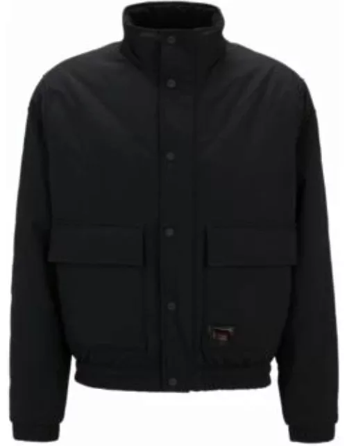 Water-repellent bomber jacket with logo label- Black Men's Casual Jacket