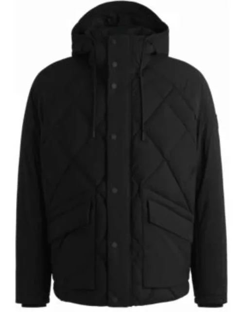 Down jacket in comfort-stretch ripstop with hooded collar- Black Men's Casual Jacket