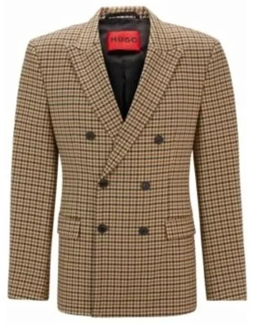 Extra-slim-fit jacket in houndstooth stretch material- Dark Brown Men's Sport Coat