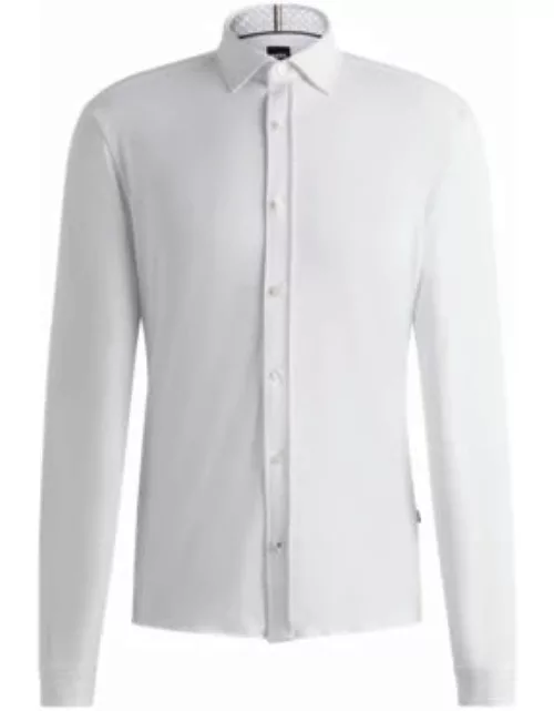 Slim-fit shirt in stretch-cotton jersey- White Men's Casual Shirt