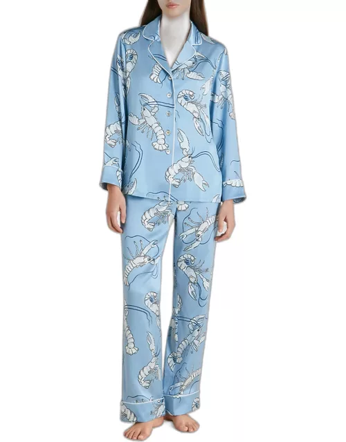 Lila Lobster-Print Silk Pajama Set