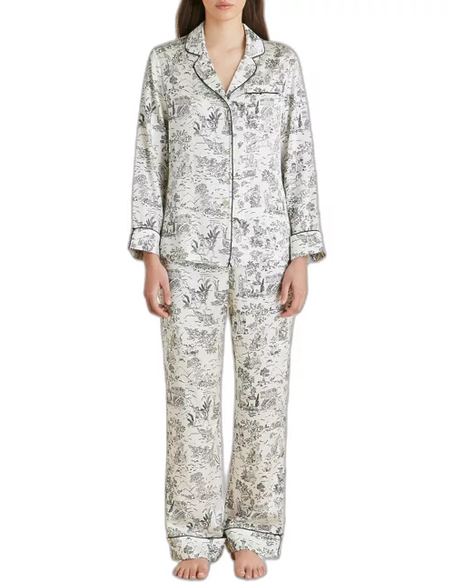 Lila Toile-Print Silk Pajama Set