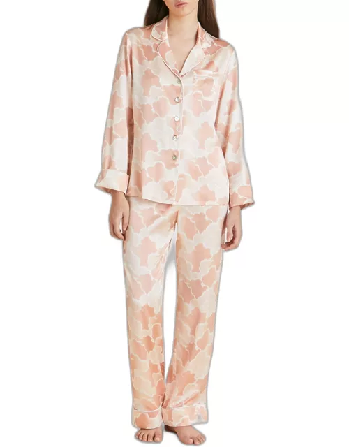 Lila Cloud-Print Silk Satin Pajama Set