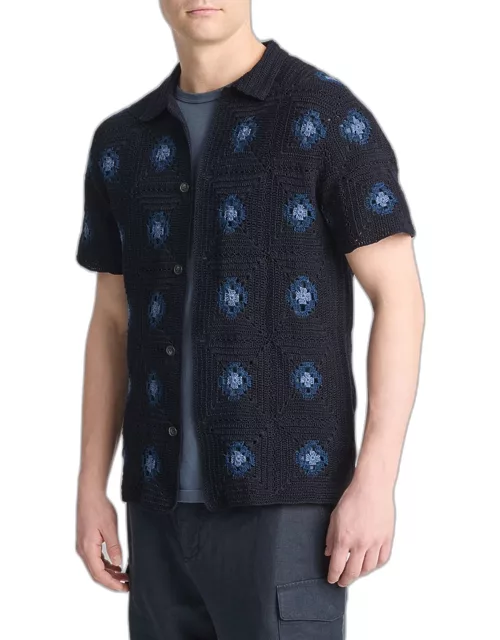 Men's Crochet Button-Down Shirt