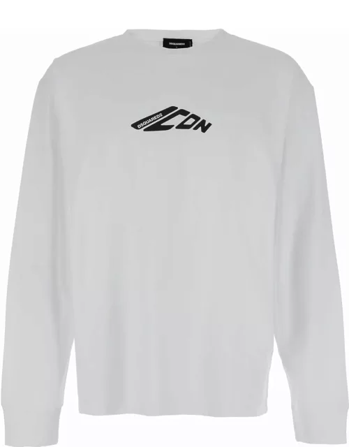 Dsquared2 White Long Sleeve T-shirt With Contrasting Icon Print In Cotton Man