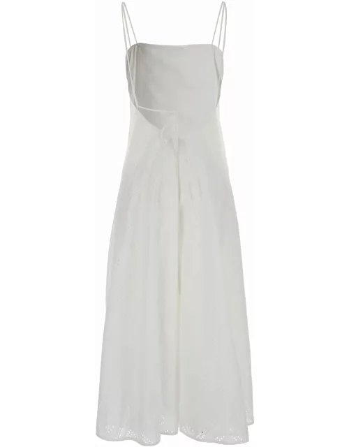 Tory Burch Midi White Dress With Embroidery In Cotton Woman