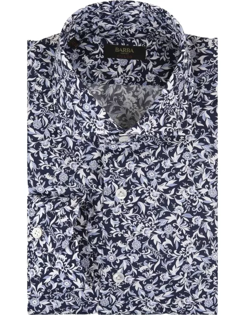 Barba Napoli Blue Cotton Shirt With Floral Print