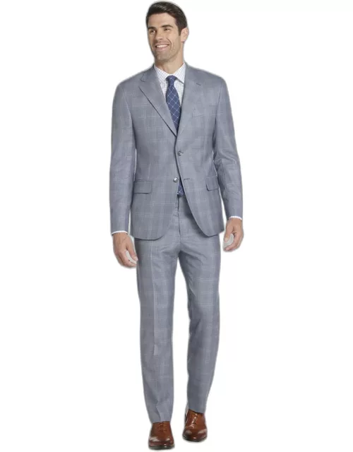 JoS. A. Bank Big & Tall Men's Reserve Collection Tailored Fit Plaid Suit , Light Blue, 50 Regular