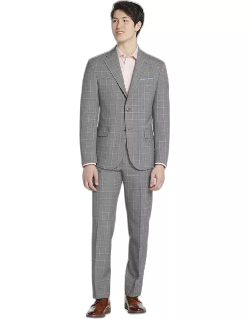 JoS. A. Bank Men's Reserve Collection Tailored Fit Plaid Suit, Light Grey, 46 Regular