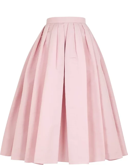 Light pink pleated faille midi skirt