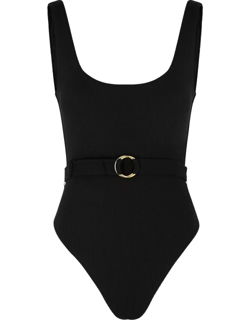Rio black belted textured swimsuit