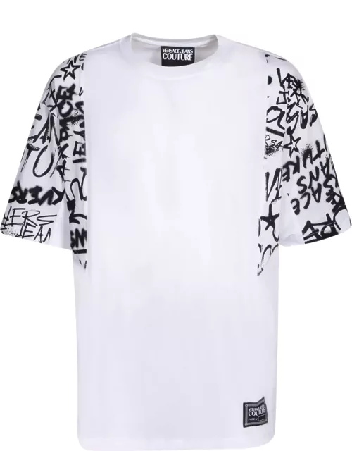 Graffiti Print White T-shirt By Versace Jeans Couture