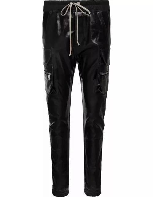 Rick Owens Black Cargo Pants Laquered Denim In Cotton Stretch Woman