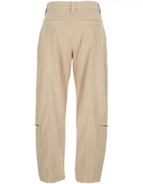 Pinko Beige Cargo Pants With Multiple Pockets In Cotton Woman