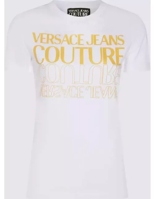 Versace Jeans Couture White And Yellow Cotton Blend T-shirt
