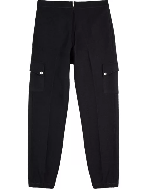 Navy wool-blend cargo trousers