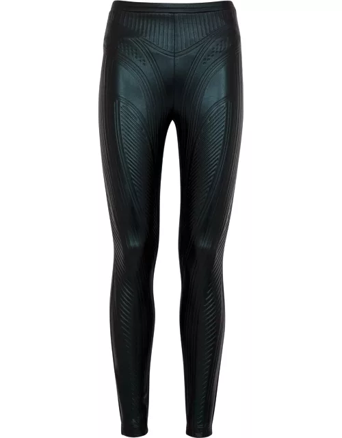 Black coated stretch-neoprene leggings