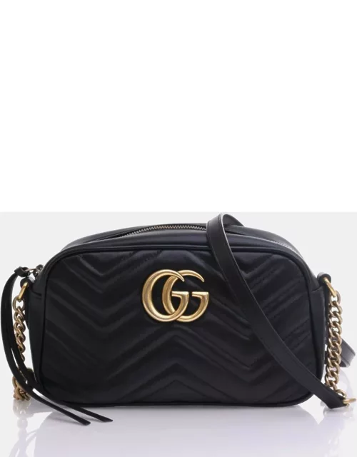 Gucci Black Leather Small GG Marmont Camera Bag