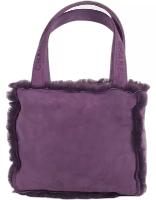 Chanel 2000s Purple Shearling and Suede Mini Logo Bag