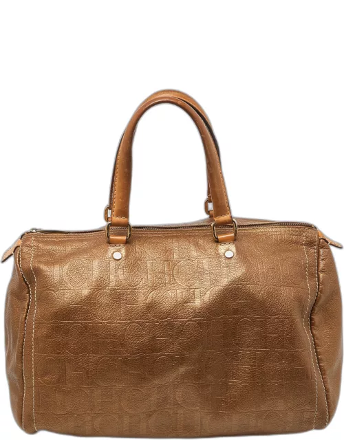 Carolina Herrera Bronze Monogram Leather Large Andy Boston Bag