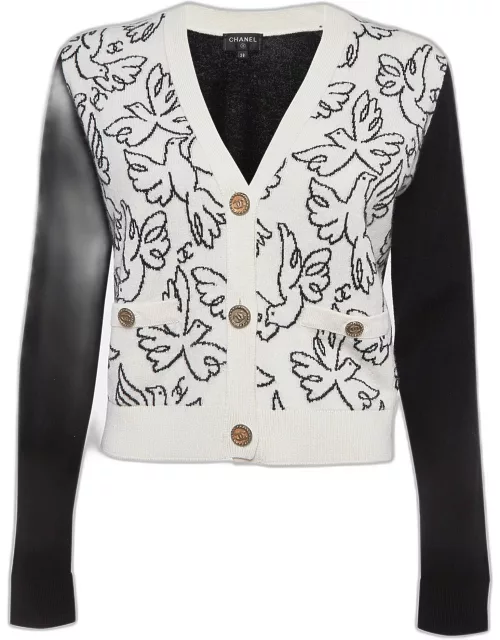 Chanel Black/White Bird Intarsia Cashmere Cardigan