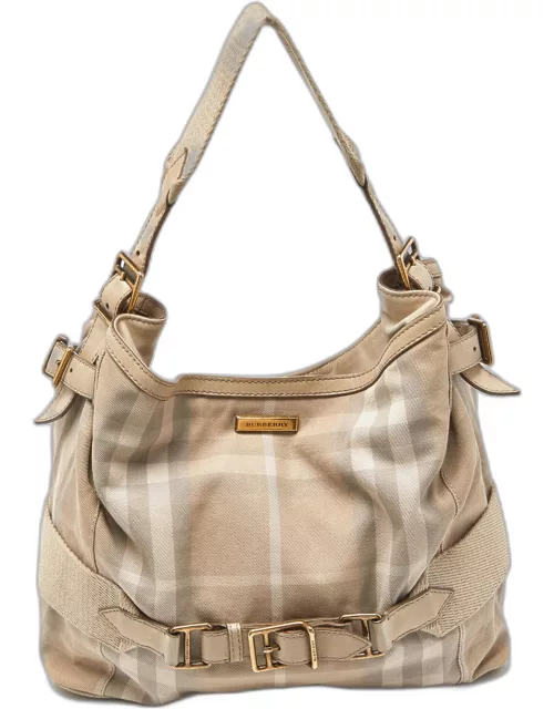 Burberry Beige House Check Canvas and Leather Large Parsons Bag