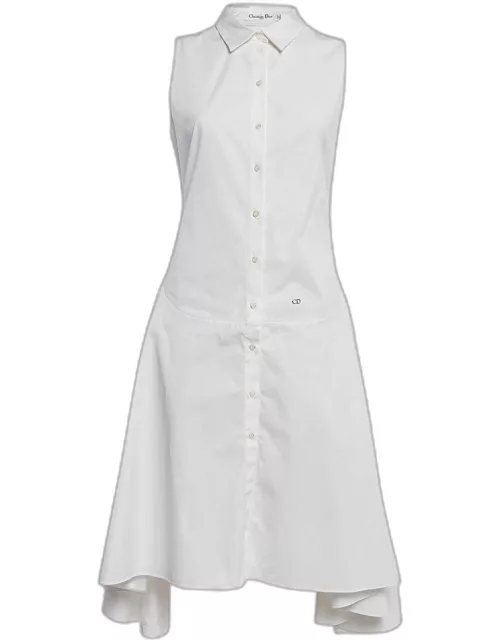 Christian Dior White Cotton Buttoned Front Flared Short Dress