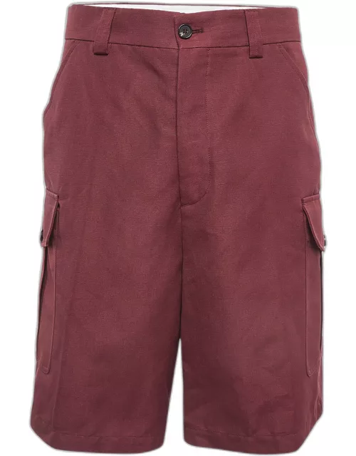 Loro Piana Red Cotton & Linen Cargo Shorts