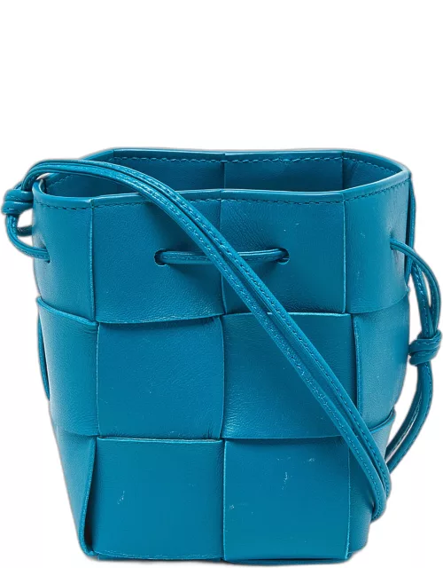 Bottega Veneta Blue Intreccio Leather Mini Cassette Bucket Bag