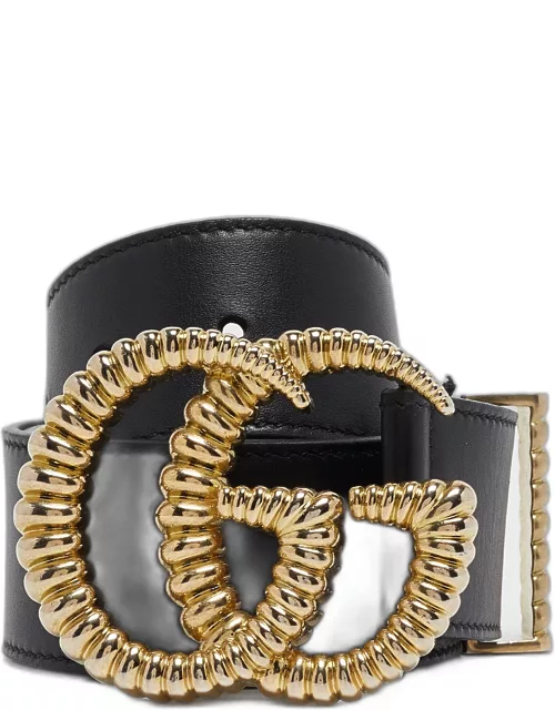 Gucci Black Leather GG Torchon Buckle Belt 75C