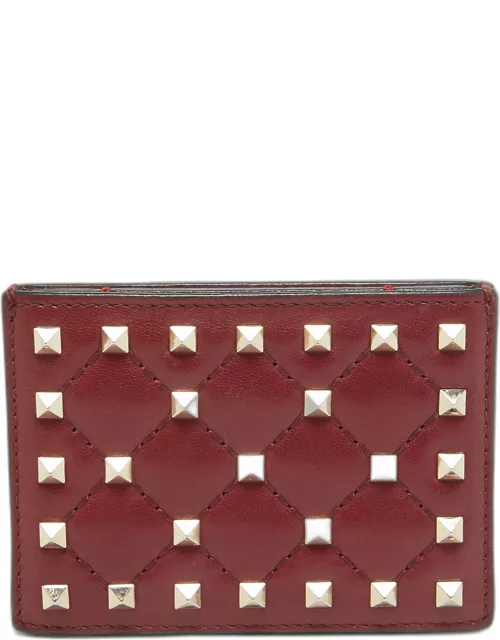 Valentino Burgundy Quilted Leather Rockstud Spike Card Case