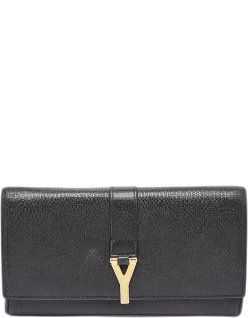 Saint Laurent Black Leather Classic Y Flap Continental Wallet