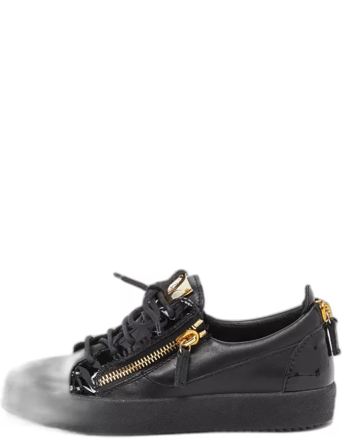 Giuseppe Zanotti Black Patent and Leather Frankie Low Top Sneaker