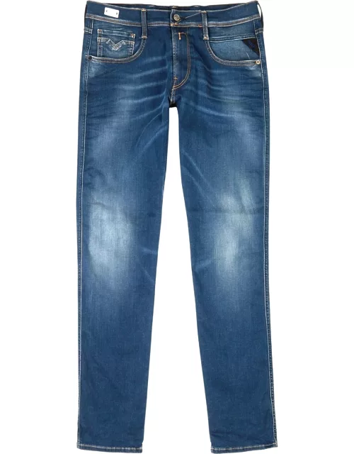 Replay Anbass Hyperflex Re-Used Blue Slim-leg Jeans - MID BLU - W34/