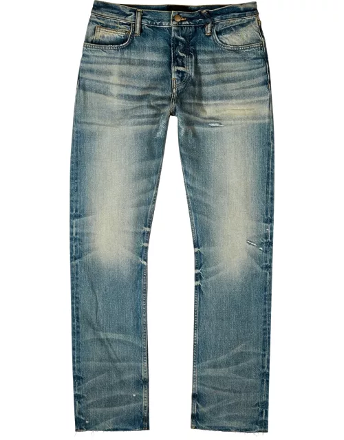 Blue distressed straight-leg jeans