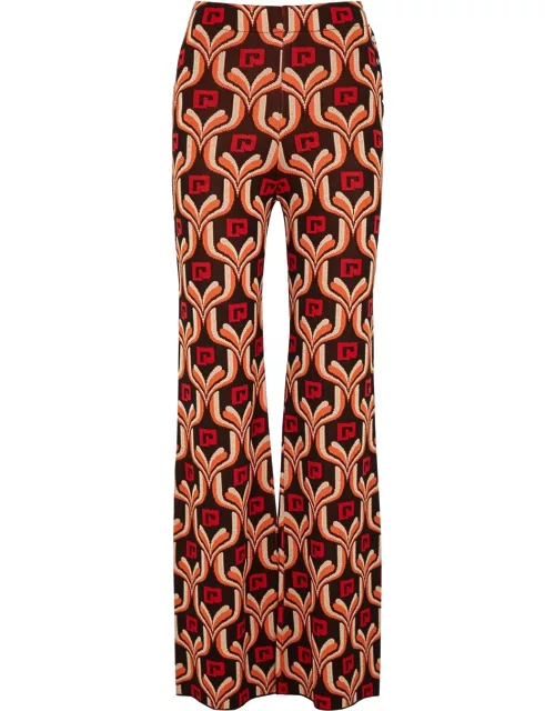 Intarsia metallic-weave flared-leg trousers