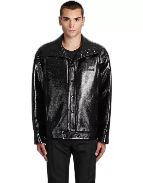 Courrèges Leather Jacket In Black Polyuretan