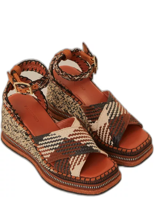 Rust Multi Texture Wedge Sandal, RUST /