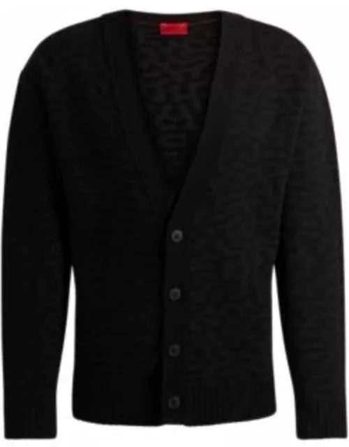 V-neck cardigan with animal-pattern jacquard- Black Men's Cardigan