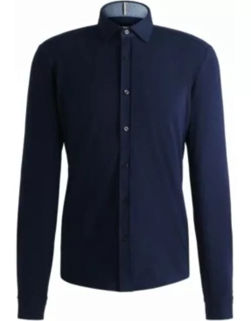 Slim-fit shirt in stretch-cotton jersey- Dark Blue Men's Casual Shirt