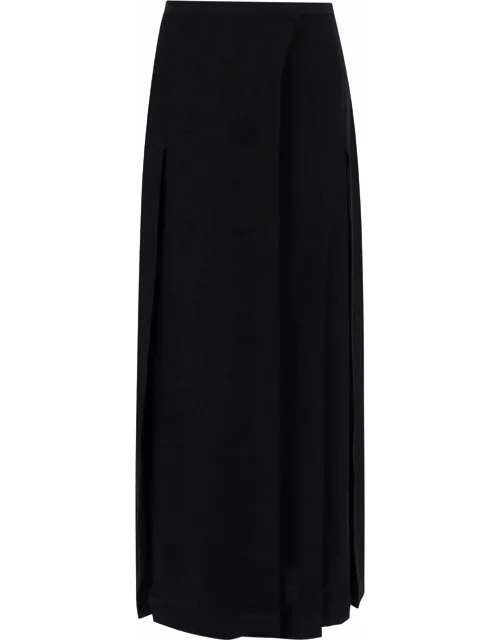 Totême Long Black Wrap Skirt In Viscose Woman